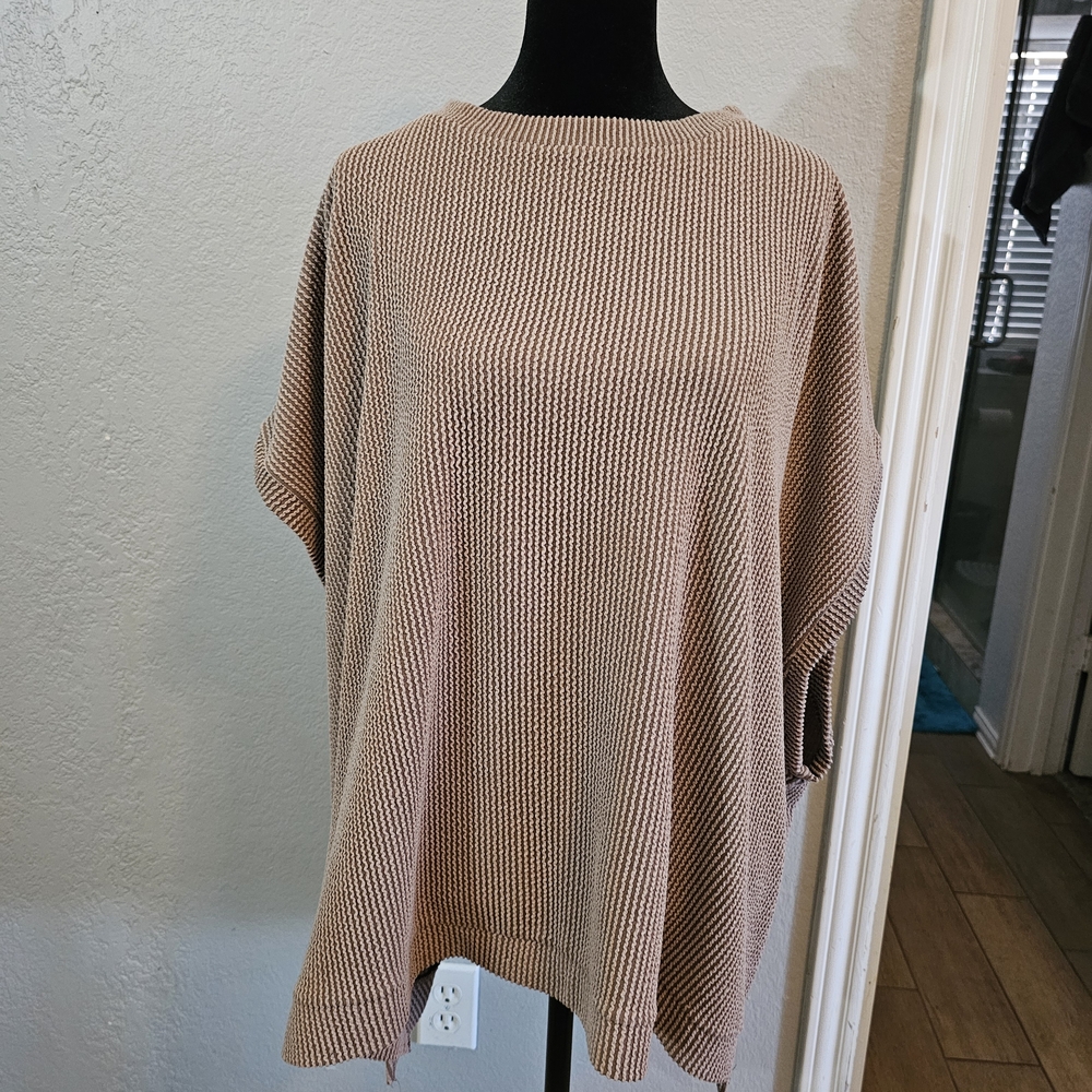 Three Bird Nest Taupe Crew Neck Sweater/Poncho, Womens Size Medium - Picture 6 of 7